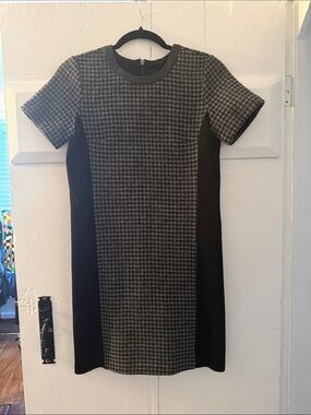 J. Crew Black and Gray Houndstooth Midi Sheath Dress
